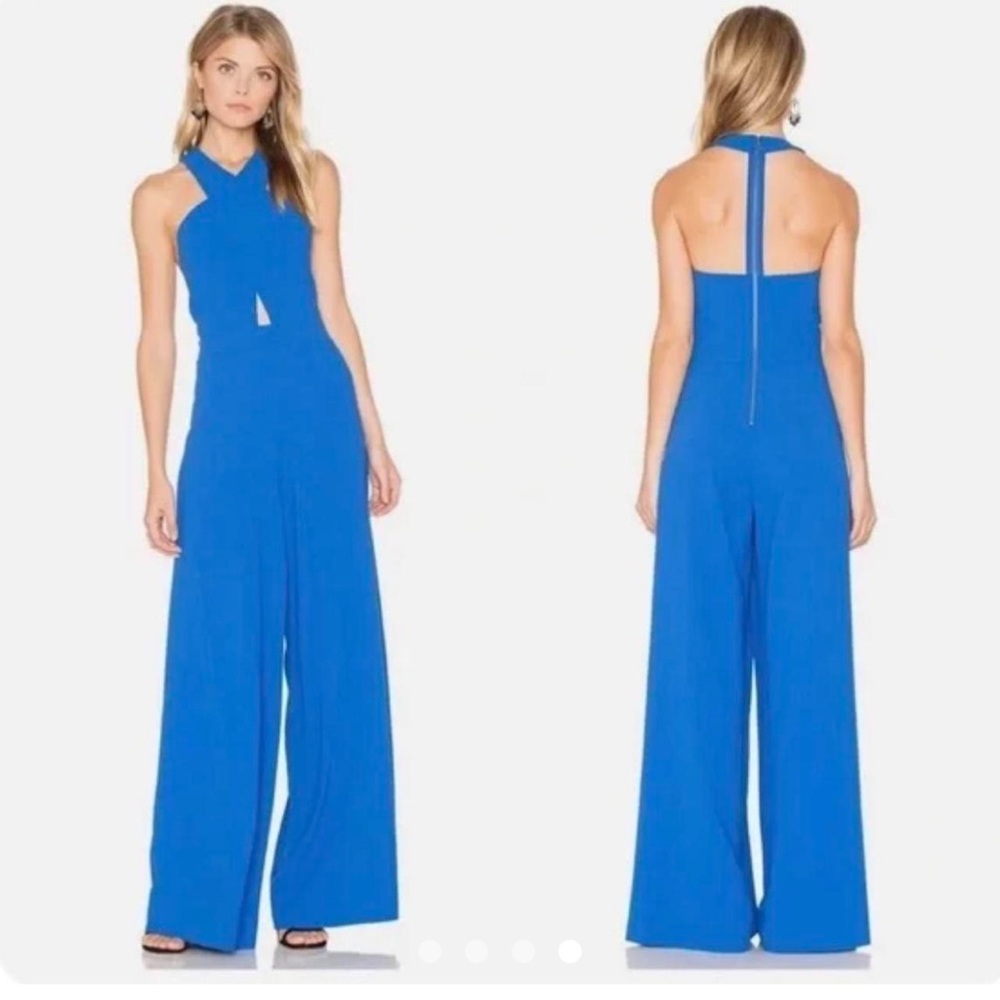 Alice + Olivia Cobalt Blue Wide-Leg Halter Jumpsuit